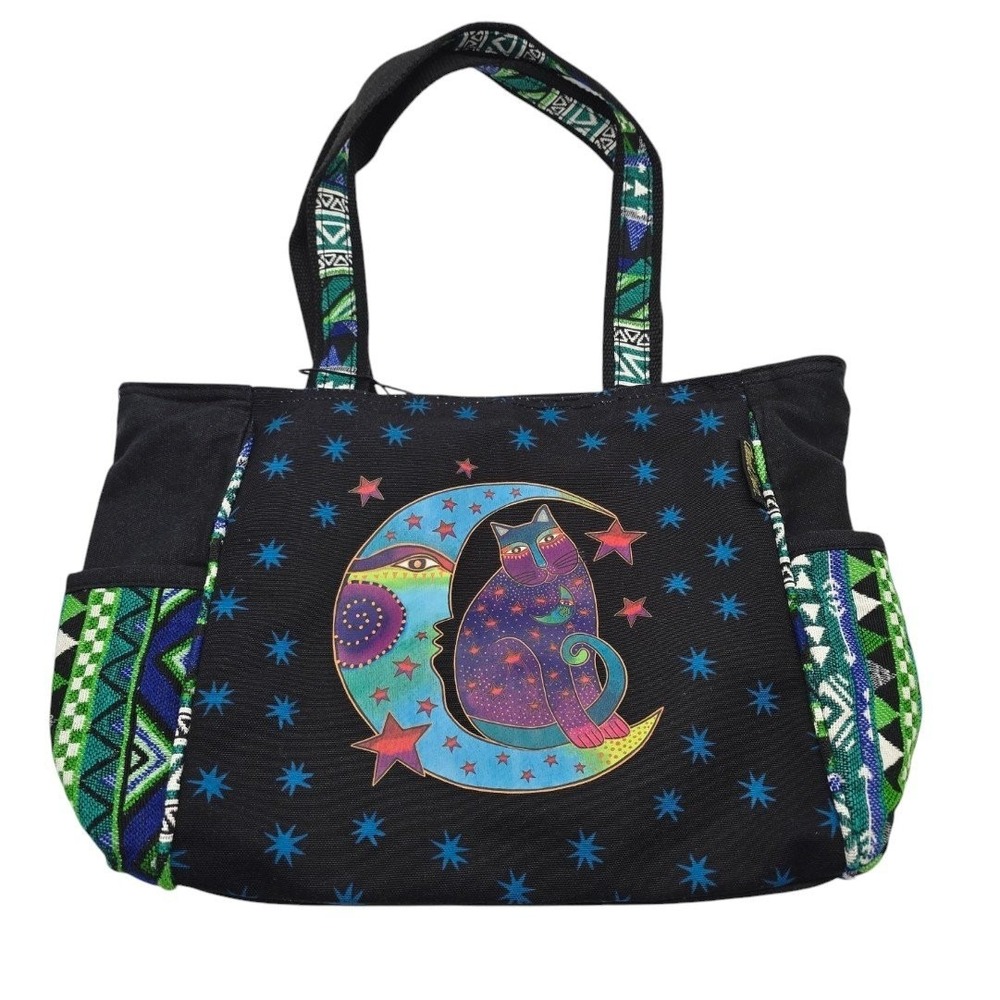 Sun 'N' Sand Moonside Cat Medium Tote Bag 16x14 Black Multicolor Celestial